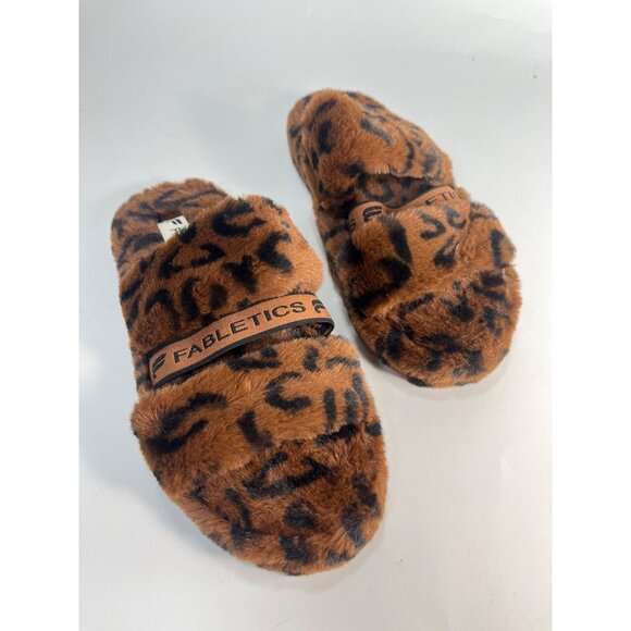 Fabletics Slippers Snug Strap Slipper Fuzzy Brown Leopard Print Slippers Women 6 - Picture 4 of 10